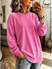  女性用 Pullover スウェットシャツ パンク 活発的 ヴィンテージ 長袖 クルーネック レギュラートップス カジュアル 家 ストリート ブラック ライトブラウン グリーン ローズレッド グレー 秋 冬