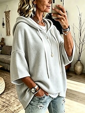  Felpa con cappuccio casual da donna - felpa con cappuccio a maniche corte 3/4 morbida