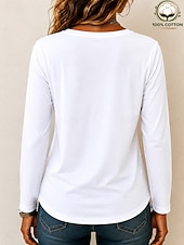  Dames 100% Katoen T-shirt Modern Casual Ademend Lange mouw V-hals Normale tops Casual Dagelijks Uitgaan Wit Zwart Int Blauw Licht Paars Rode roos Lente