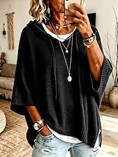  Per donna Maglione Maglione a maglia Streetwear A Coste Con Cappuccio Con cappuccio Manica 3/4 Top lunghi Maglia Quotidiano All'aperto Uscire Blu Bianco Autunno Inverno
