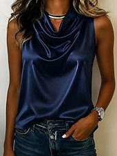  Per donna Top in raso camicetta di raso Top in raso con scollo all'americana Tinta unica Semplice Elegante Vacanza Vintage Senza Maniche Scollo a Cascata Top Regolari Casuale Ufficio Bianco Nero