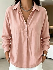 Mujer Camisa Color sólido Plano Bohemia Diario Trabajo Manga Larga Tops regulares Casual Diario Trabajo Azul Piscina Blanco Rosa Verde Trébol Azul claro Verano Primavera