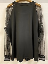  An Nou Pentru femei Top cu dantelă Zdrobit Strălucire Stras Stilat Manșon Lung Stil Nautic Casual Negru Primăvară