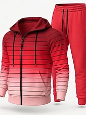 cheap Tracksuits-Men's Hoodie Tracksuit 2 Piece Tracksuit Drawstring Zip Up Geometric Clothing Suit Fall Winter Red Blue Vocation Outdoor Travel Lightweight Fashion Breathable Long Sleeve Sport Activewear Stretchy