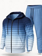 cheap Tracksuits-Men's Hoodie Tracksuit 2 Piece Tracksuit Drawstring Zip Up Geometric Clothing Suit Fall Winter Red Blue Vocation Outdoor Travel Lightweight Fashion Breathable Long Sleeve Sport Activewear Stretchy