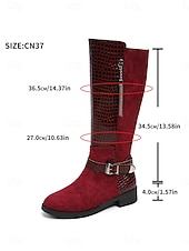 cheap Riding Boots-Women's Burgundy Croc Trim Knee-High Boots, Side Zipper Metal Tassel Buckle Tall Boots, Retro Faux Suede Boots for City Street Commute, Country Farm Trips, Travel Sightseeing &amp; Coffee Shop Dates