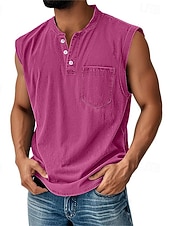  Men's Vintage Tank Top 100% Cotton Acid Wash Vest Top Undershirt Sleeveless Shirt Sleeveless Henley Summer Plain Fashion Designer Basic Pocket Buttons Vacation Street Black Top Tee for Men