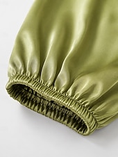  Damskie Sukienka do kolan Satynowa sukienka Moda Romantyczna Elegancka sukienka Impreza Regularny Równina Długi rękaw W serek Khaki Zieleń wojskowa Pomarańczowy Ciemnoniebieski Lato Jesień