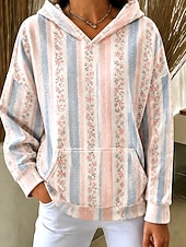  Női Pulóver Hoodie pulóver Kollázs Nyomtatott Elülső zseb Virágos Grafika Alkalmi Boho Hosszú ujj Kapucni Normál felsők Hétköznapi Utca Medence Világoszöld Arcpír rózsaszín Narancssárga Tavasz Ősz Tél