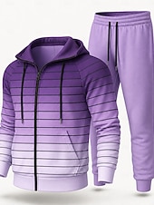 cheap Tracksuits-Men's Hoodie Tracksuit 2 Piece Tracksuit Drawstring Zip Up Geometric Clothing Suit Fall Winter Red Blue Vocation Outdoor Travel Lightweight Fashion Breathable Long Sleeve Sport Activewear Stretchy