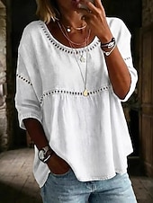  Damen Bluse Einfarbig Elegant Bohemien Dreiviertelarm Quadrathals Normale Oberteile Outdoor Blau Weiß Rosa Grün Kaki Sommer Frühling