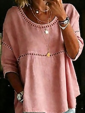  Damen Bluse Einfarbig Elegant Bohemien Dreiviertelarm Quadrathals Normale Oberteile Outdoor Blau Weiß Rosa Grün Kaki Sommer Frühling