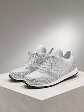 cheap Women's Sneakers-Women's Silver Glitter Sneakers with Rhinestone Embellishments, Lace-Up Low-Top Mesh Fashion Sneakers, Flat Sole Shoes for Fashion-Forward Women, Party, Casual Streetwear &amp; Evening Events