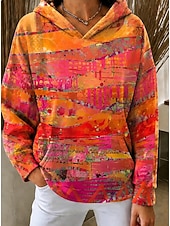  Női Pulóver Hoodie pulóver Kollázs Nyomtatott Elülső zseb Virágos Grafika Alkalmi Boho Hosszú ujj Kapucni Normál felsők Hétköznapi Utca Medence Világoszöld Arcpír rózsaszín Narancssárga Tavasz Ősz Tél