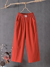  Damskie Spodnie lniane bawełniane Spodnie Spodnie codzienne Letnie spodnie Urlop Moda Moda miejska Pełna długość Wysoka talia Równina Kieszeń Elastyczny pas Oddychalność Wygodny Nieelastyczny