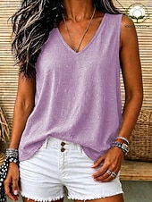  Per donna Canotta Vintage Senza Maniche Scollo a V Top Regolari Casuale Bianco Cachi Nero Viola Verde Estate Primavera