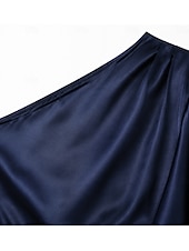  Damskie Sukienka do kolan Satynowa sukienka Elegancja Romantyczna Elegancka sukienka Na zewnątrz Wieczorna impreza Impreza Regularny Równina Krótki rękaw Z odsłoniętymi ramionami Opalizujący Czarny