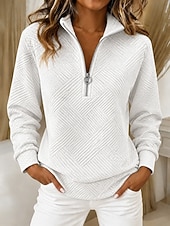  نسائي Pullover عتيق كاجوال كم طويل نصف سحاب Lapel قمصان عادية فضفاض المنزل عمل أزرق أبيض رمادي الصيف الربيع الخريف