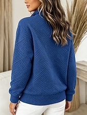  نسائي Pullover عتيق كاجوال كم طويل نصف سحاب Lapel قمصان عادية فضفاض المنزل عمل أزرق أبيض رمادي الصيف الربيع الخريف