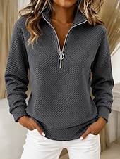  نسائي Pullover عتيق كاجوال كم طويل نصف سحاب Lapel قمصان عادية فضفاض المنزل عمل أزرق أبيض رمادي الصيف الربيع الخريف