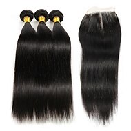 3 Bundles with Closure Hair Weaves Brazilian Hair Kinky Curly Human Hair Extensions Remy Human Hair Hair Weft with Closure 8-26 inch / 4x4 Closure