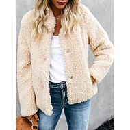 levn -Dmsk Teddy Coat Dovolen na podzim & Zimn normln kabt Koilov lmec Voln Streetwear Bunda Dlouh rukv Jednobarevn Patchwork Bov