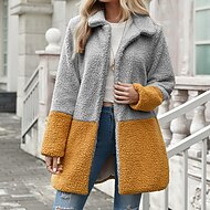 levn -Dmsk plyov kabt Street Lern Denn Podzim Zima Dlouh kabt Regular Fit Vtruvzdorn Lern bunda Dlouh rukv Barevn blok Klasick styl ed ern