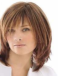 Brown Wigs for Women Synthetic Wig Straight Wig with Bangs Medium Length Light Brown Wigs Daily Wigs