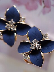 1 Pair Stud Earrings For Women's Party Casual Daily Rhinestone Gold Plated Floral Flower Camellia