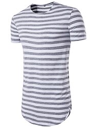 Men's Unisex T shirt Tee Striped Round Neck Black Red Navy Blue Light Grey Plus Size Daily Sports Short Sleeve Print Clothing Apparel Basic