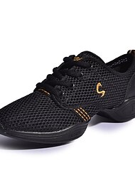 Women's Dance Sneakers Ballroom Shoes Practice Trainning Dance Shoes Performance HipHop Double-Sided Mesh Low Heel Lace-up Black / Gold White Fuchsia