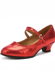 Dames Ballroom schoenen Moderne dansschoenen Voor Binnen Professioneel Wals Hakken Effen kleur Lage hak Gesp Zilver Zwart Rood