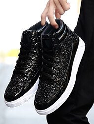 męskie złote, błyszczące trampki za kostkę - błyszczące, sznurowane buty w stylu streetwear na wieczorne wyjścia i imprezy