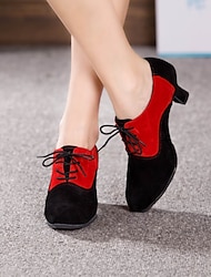 Női Báli Modern cipő Swing-cipők Otthoni Professzionális ChaCha Magassarkúk Illesztés Fűzős Fekete és ezüst Fekete / Vörös Fekete