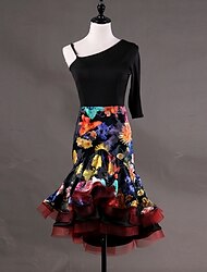 tanssi salsa latinalainen tanssimekkokuvio / printti CSS röyhelöt naisten esitys puolihihainen hihaton elastaani organza ilman alushousuja