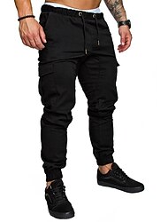 Herr Militärbyxor Cargo byxor Långbyxor Snörning Elastisk midja Ensfärgat Fullängd Ledigt Dagligen Streetwear Grundläggande Svart Marinblå