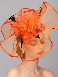 Elegancki i luksusowy Piórowy Lniany Wiskozowy Kapelusz Kentucky Fascynatory Element ozdobny z Piórowym Kwiatem 1PC Melbourne Cup Wesele Wyścigi konne Ladies Day Element ozdobny sukienka na dzień