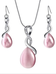 1 set Sieraad Set Oorbellen Dangle Voor Vrouwen Kristal Feest Cadeau Dagelijks Opal Zilver Geplateerd Legering Briolette Oneindigheid Peer  Hangende Ketting jurk om indruk te maken