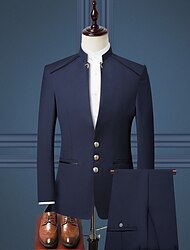 negro burdeos azul oscuro hombres ocasión especial ceremonia trajes del día de san valentín color sólido mandarín ajuste estándar botonadura simple tres botones 2024