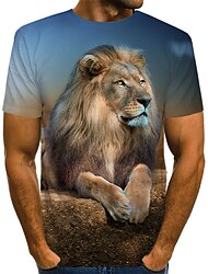 Herren Hemd T Shirt Tee Graphic Tier Löwe 3D Rundhalsausschnitt Schwarz Gelb Braun 3D-Druck Täglich Festtage Kurzarm Bedruckt Bekleidung Vintage Rockig