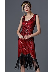 Roaring 20s 1920s The Great Gatsby Roaring Twenties Cocktail Dress Flapper Dress Dress Prom Dresses Christmas Party Dress Knee Length The Great Gatsby Charleston Women's Sequins Wedding Party Wedding