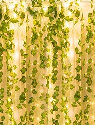 צמחים מלאכותיים LED מחרוזת אור 2 מ' 1/3/6 חבילה עלה ירוק רמש בית חתונה חיצוני קיסוס גפן קישוט מנורת DIY תלויה גינה פטיו חצר (ללא סוללה)