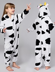 Kid's Kigurumi Pajamas Nightwear Camouflage Milk Cow Animal Animal Onesie Pajamas Pajamas Funny Costume Flannel Toison Cosplay For Boys and Girls Halloween Animal Sleepwear Cartoon