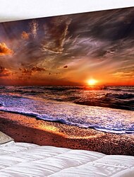 seinävaatekangas taidekokoelma viltti verho piknik-pöytäliina riippuva kodin makuuhuone olohuone asuntolakoristelu maisema meri meri valtameri aalto auringonnousu auringonlasku ruusuinen pilvi