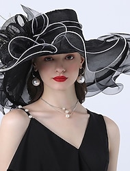 sombrero de tul moda estilo vintage elegante lujoso sombreros de organza tocados con lazo adorno de flores 1 pc carrera de caballos de boda copa melbourne tocado del día de las damas