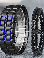 Wristwatches For Men Lava Iron Samurai Metal Bracelet Lava Watch LED Digital Watch Gifts for Male Boy Sport Creative Clock