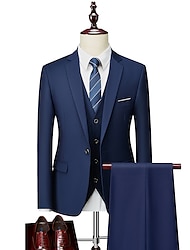 Trajes de boda para hombre azul marino oscuro/negro/burdeos, ropa de trabajo formal de negocios, trajes de 3 piezas de color sólido, corte estándar, botonadura única, un botón 2024