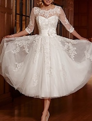 recepção vintage 1940/1950 vestidos de noiva simples vestidos de noiva a linha com decote em v manga boné comprimento chá vestidos de noiva com inserção de renda 2024