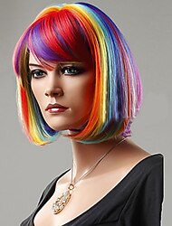 Cosplay kostým paruka syntetická paruka rovný bob úhledná ofina s ofinou paruka krátká černá černá/červená duhová syntetická vlasy 12 palců dámská syntetická sexy dáma černá smíšená Halloweenské