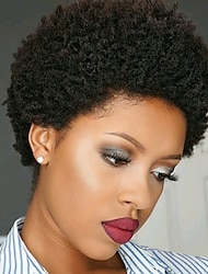 реми парик человеческих волос афро кудрявый боковой пробор натуральные дизайнеры афро-американский парик без шапочки-основы китайские волосы женские черные 6 дюймов для вечеринок вечеринка / вечер